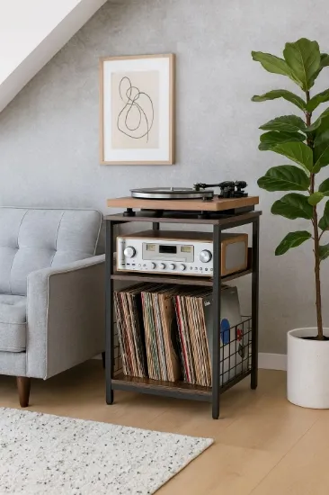 שולחן תלת-קומתי לפטיפון ותקליטים